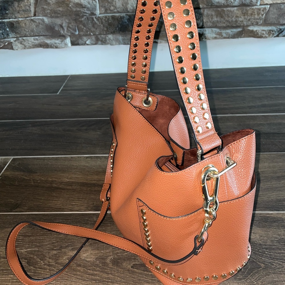 Steve Madden NWT Boho Studded Strap Caramel Leather Handbag